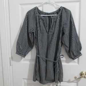American Living Black&White Lined 3/4 Sleeve Top